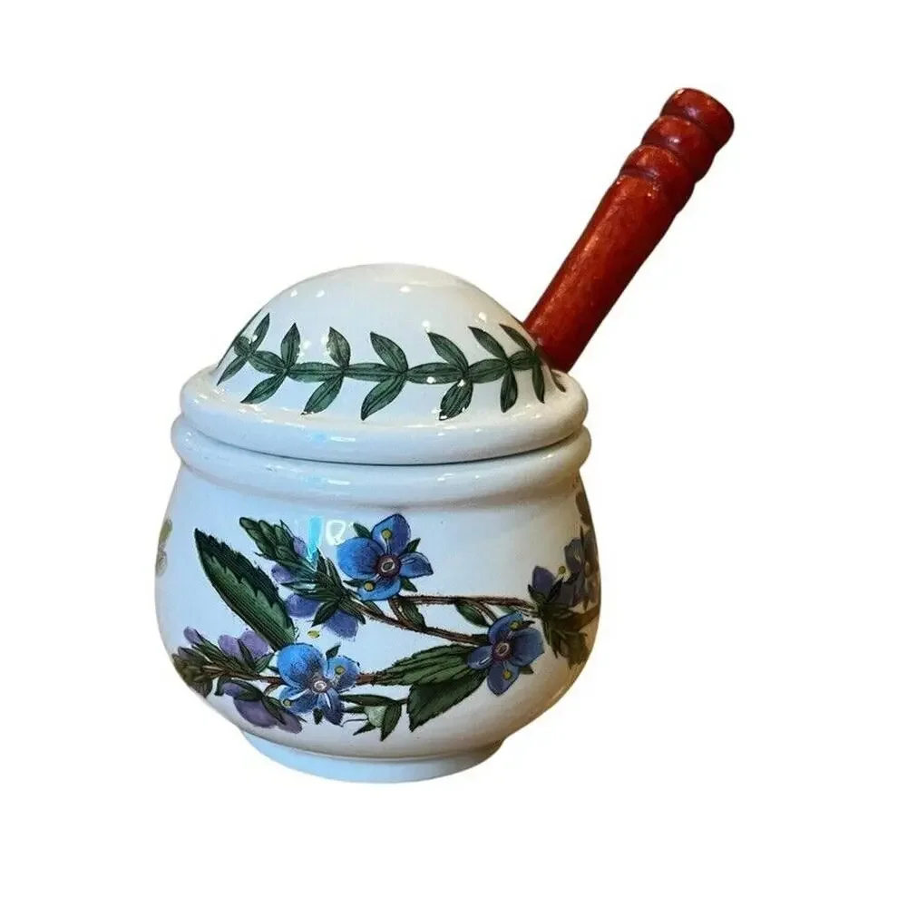 Portmeirion Botanic Garden Speedwell Condiment Pot & Lid Spoon Mustard Jam